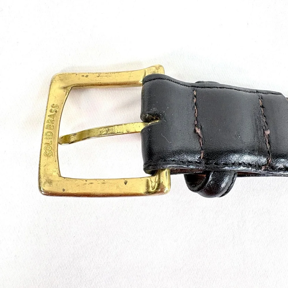 Lands End Belt Black Leather Solid Brass Buckle USA Made 50 41113